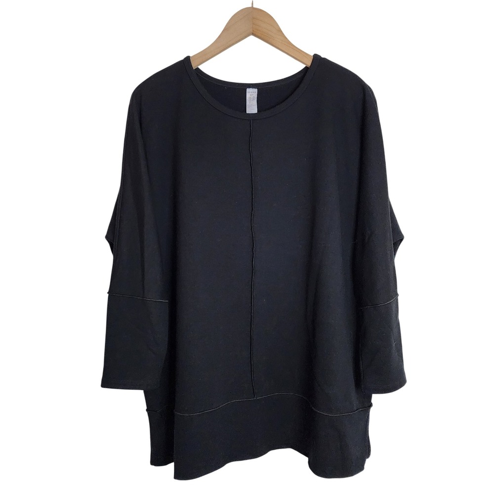 Spanx AirEssentials Tunic Sweatshirt Women M Black Oversized Exposed Seam Top